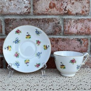 Crown Staffordshire Vintage Cup & Saucer Gold Rimmed Flowers Made in England